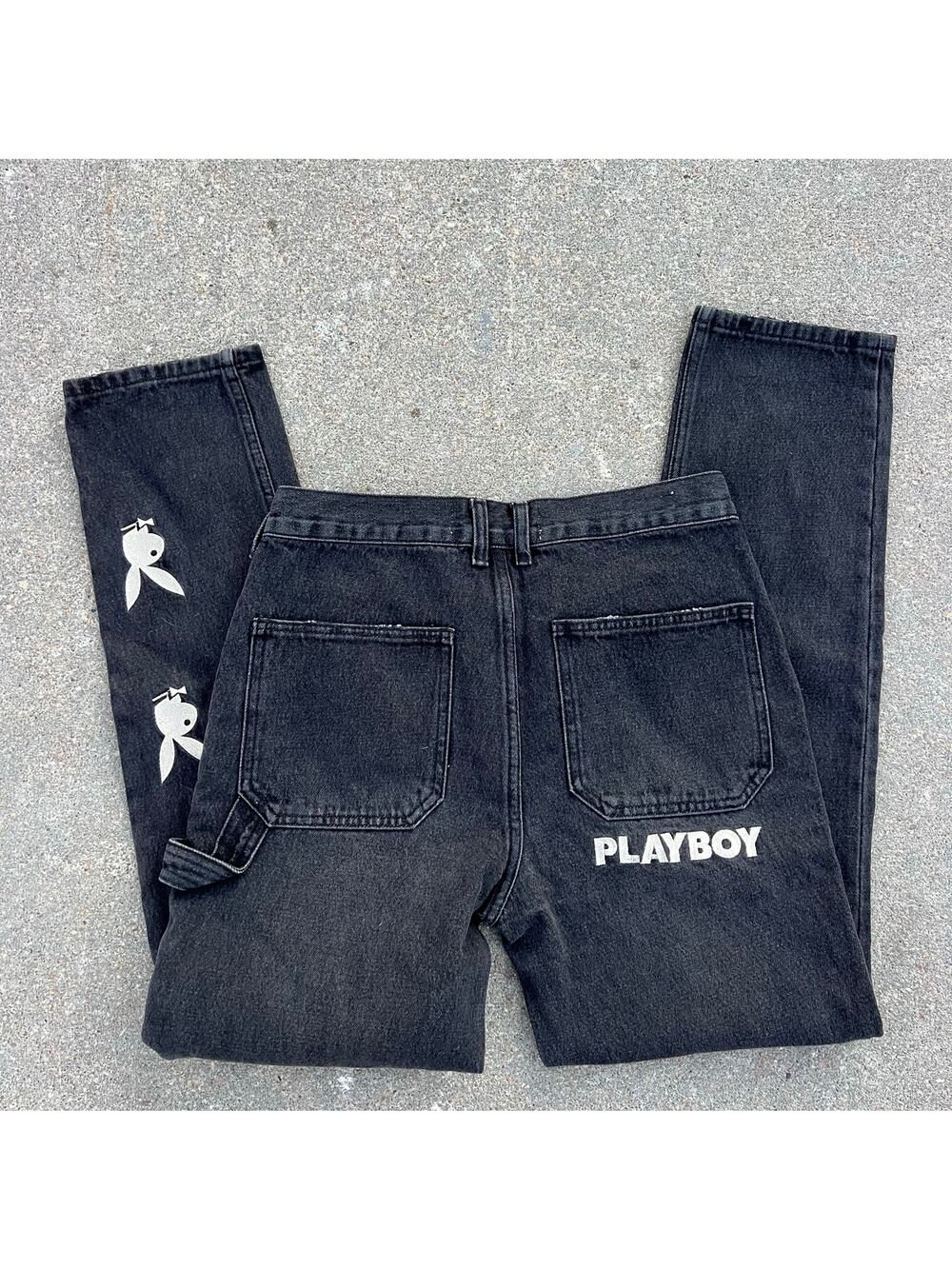 Playboy by PacSun black carpenter jeans w/ embroidered playboy bunny logo 29x30